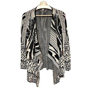 Chicos Black Animal Print‎ Cardigan Sweater Sequins Zebra Beige Print Western 0
